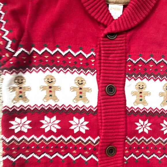 NEW Gymboree Red Fairisle Cardigan Sweater with Gingerbread Men Cotton Boy's 12 - Picture 3 of 6
